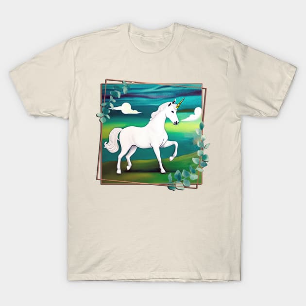 Unicorn in a Spring Field (MD23Ar006b) T-Shirt by Maikell Designs